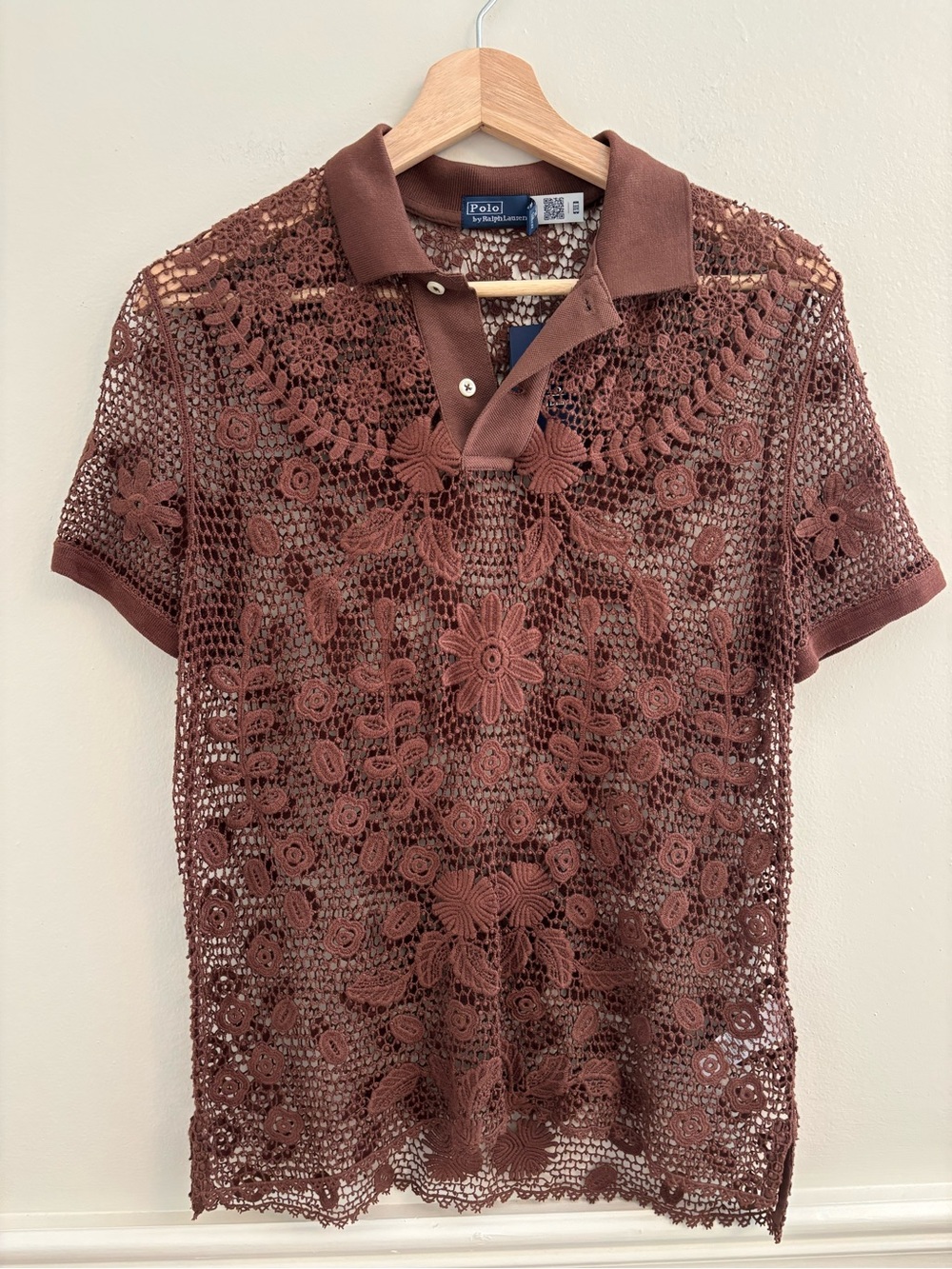 NWT Polo by Ralph Lauren Brown Crochet Floral Polo